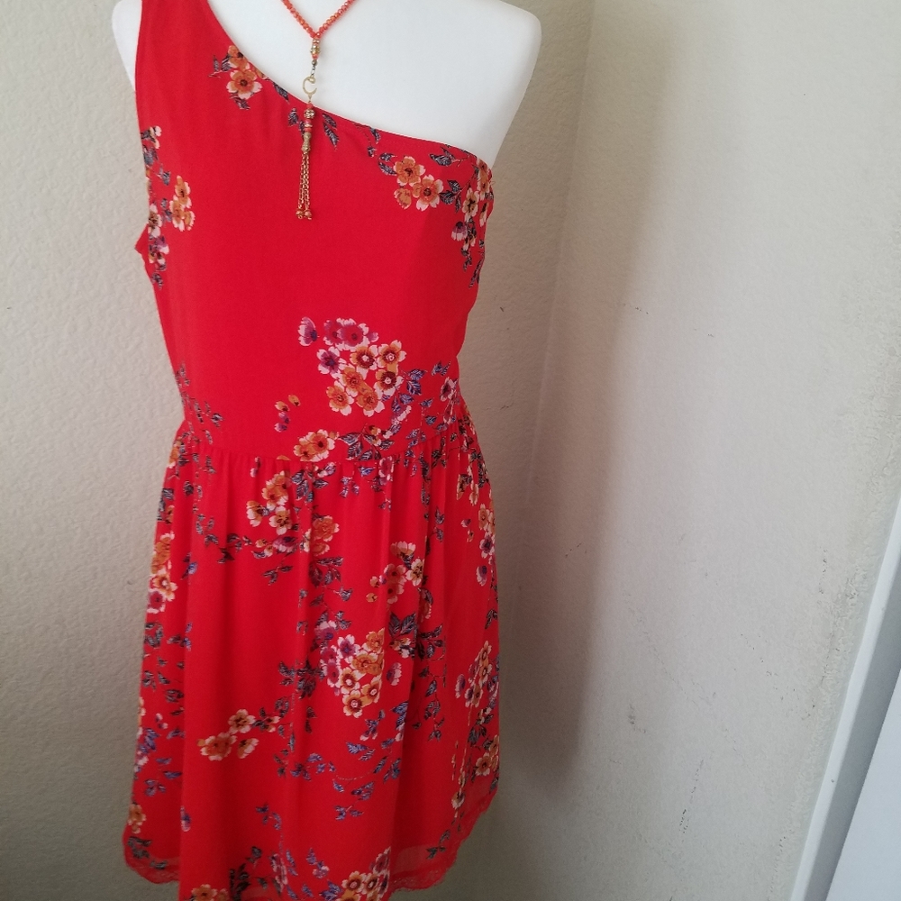 One shoulder floral print dress